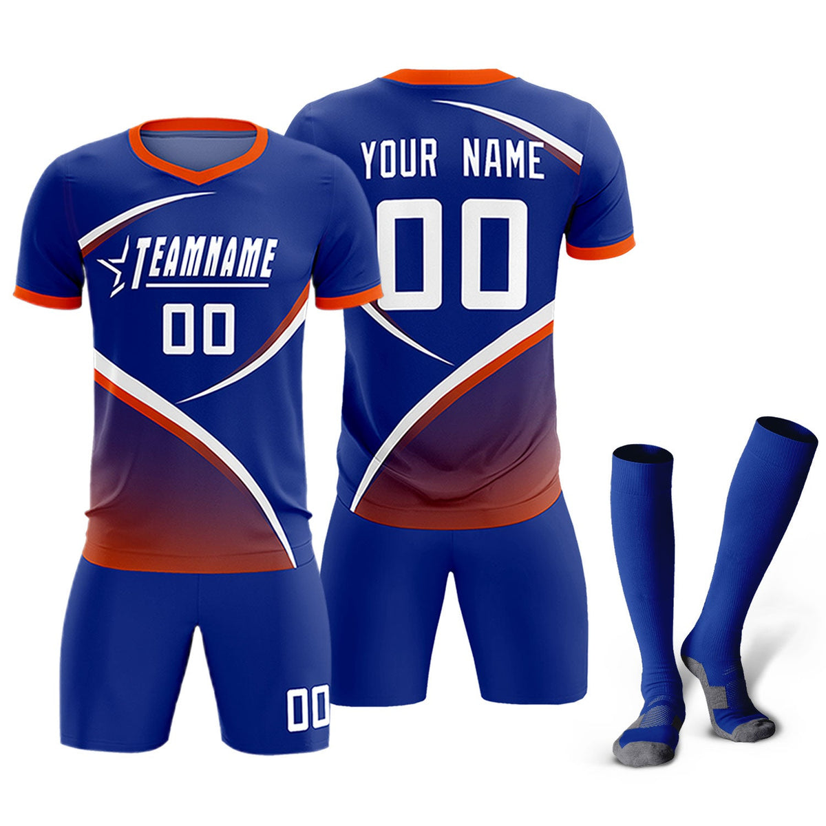 Custom Royal Orange Color Block Training Uniform For Men Soccer Sets Jersey