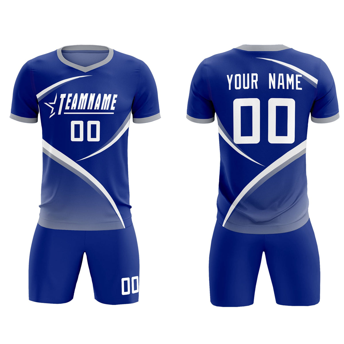 Custom Royal Gray Color Block Training Uniform For Men Soccer Sets Jersey