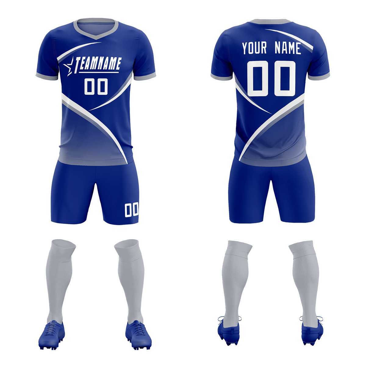 Custom Royal Gray Color Block Training Uniform For Men Soccer Sets Jersey