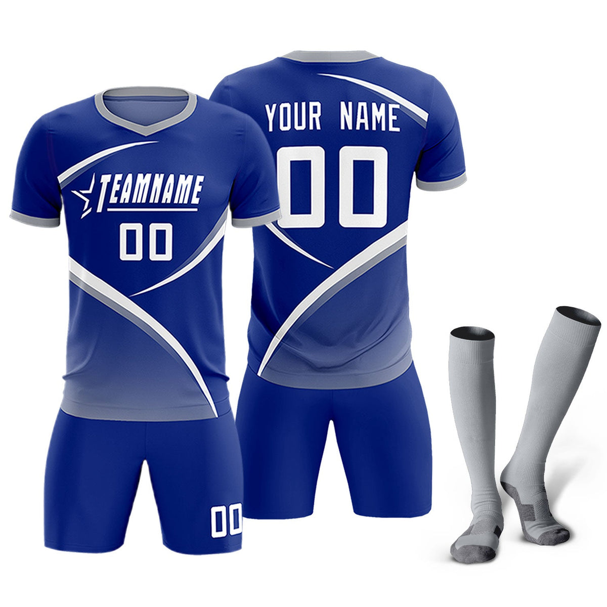Custom Royal Gray Color Block Training Uniform For Men Soccer Sets Jersey