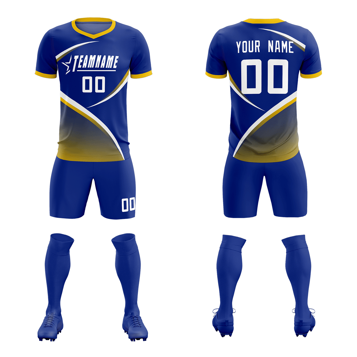 Custom Royal Gold Color Block Training Uniform For Men Soccer Sets Jersey