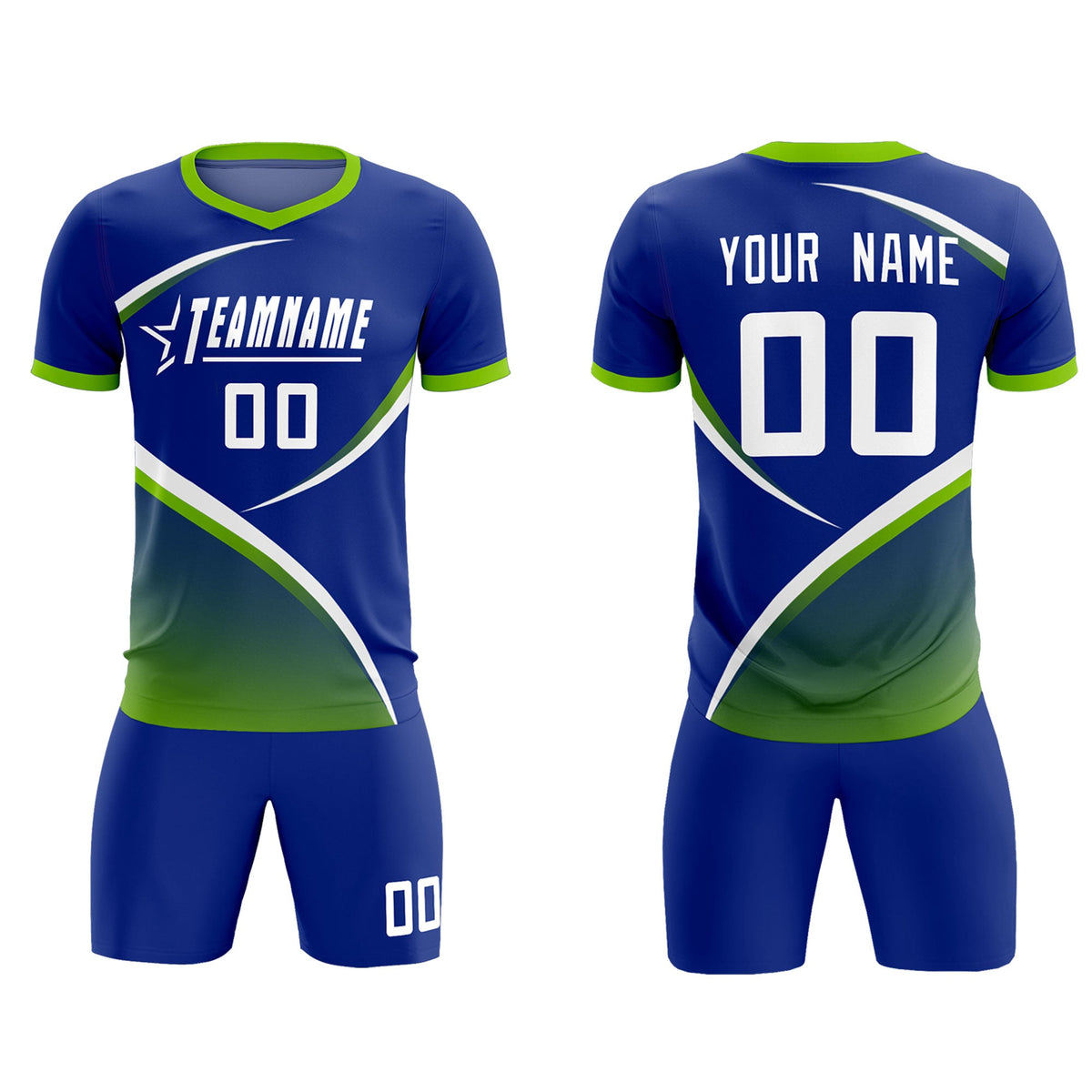 Custom Royal Neon Green Color Block Training Uniform For Men Soccer Sets Jersey