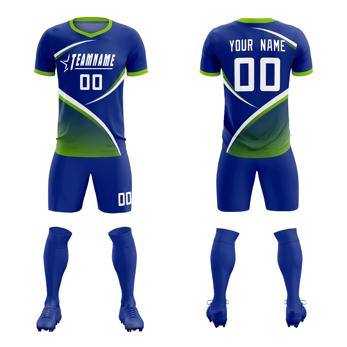 Custom Royal Neon Green Color Block Training Uniform For Men Soccer Sets Jersey