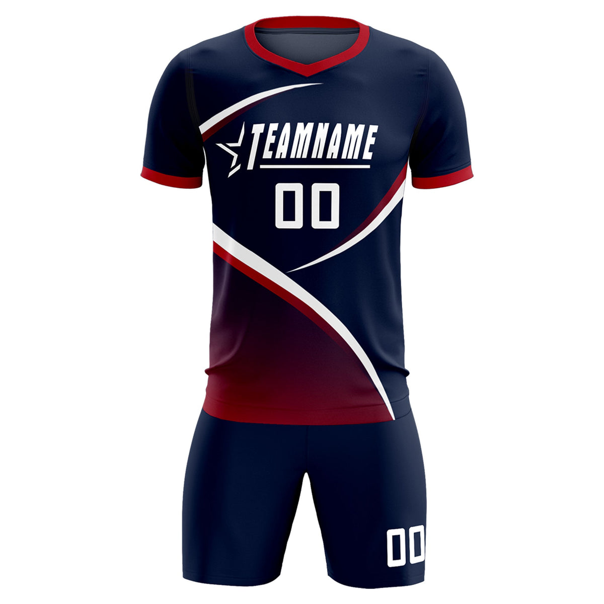 Custom Navy Red Color Block Training Uniform For Men Soccer Sets Jersey