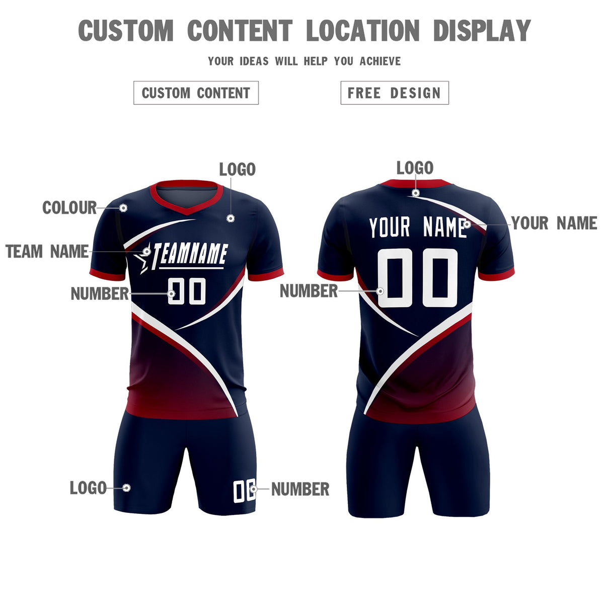 Custom Navy Red Color Block Training Uniform For Men Soccer Sets Jersey