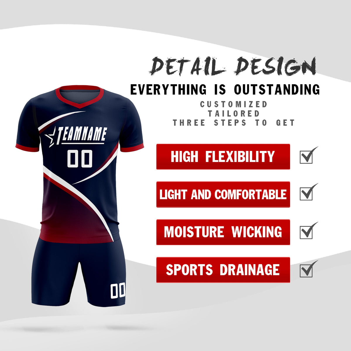 Custom Navy Red Color Block Training Uniform For Men Soccer Sets Jersey