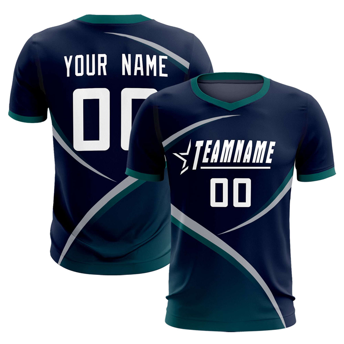 Custom Navy Aqua Color Block Training Uniform For Men Soccer Sets Jersey