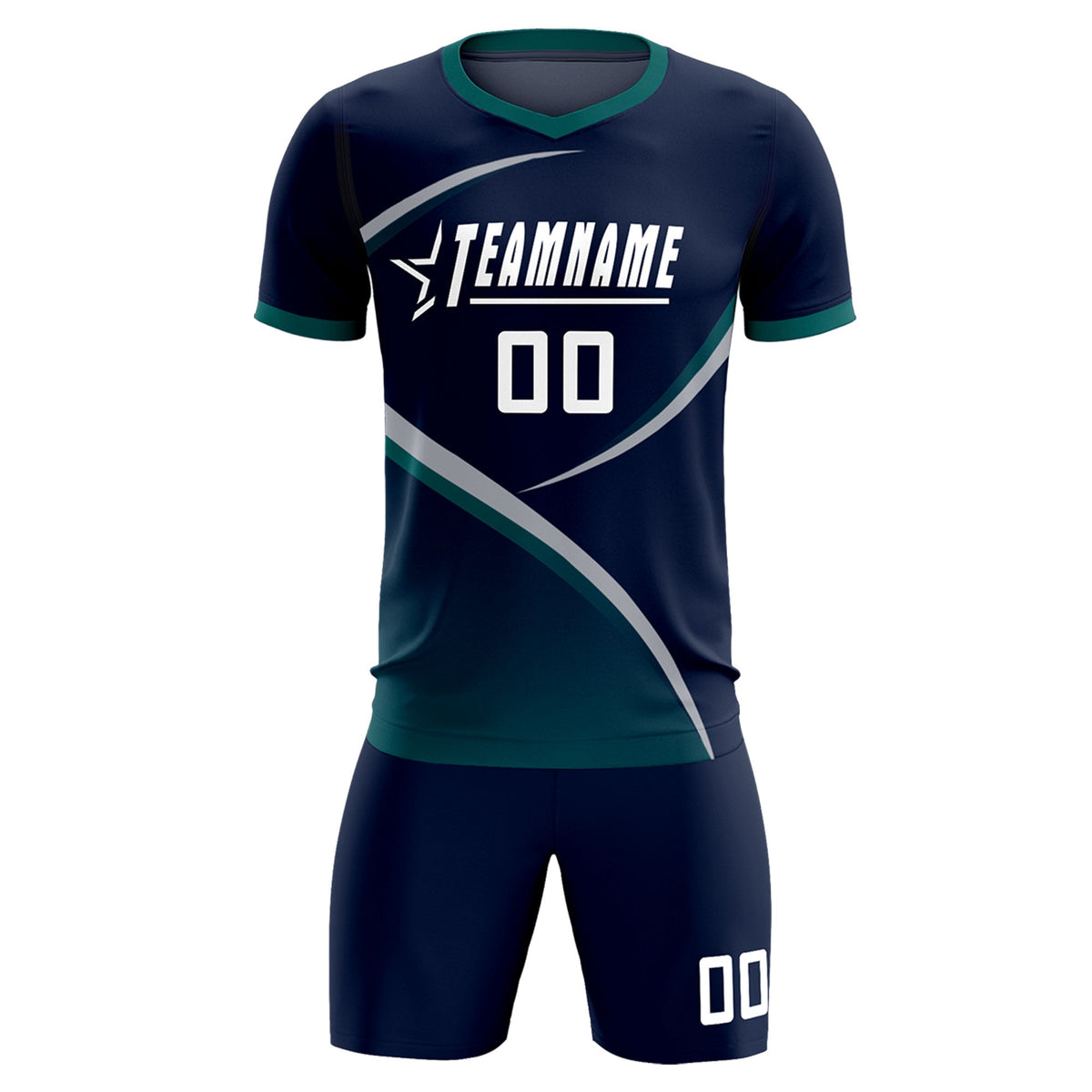 Custom Navy Aqua Color Block Training Uniform For Men Soccer Sets Jersey