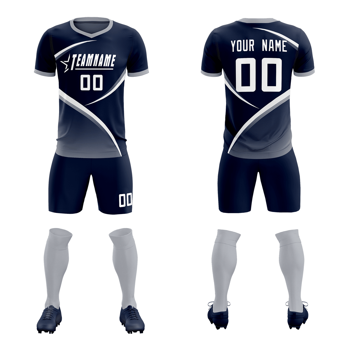 Custom Navy Gray Color Block Training Uniform For Men Soccer Sets Jersey