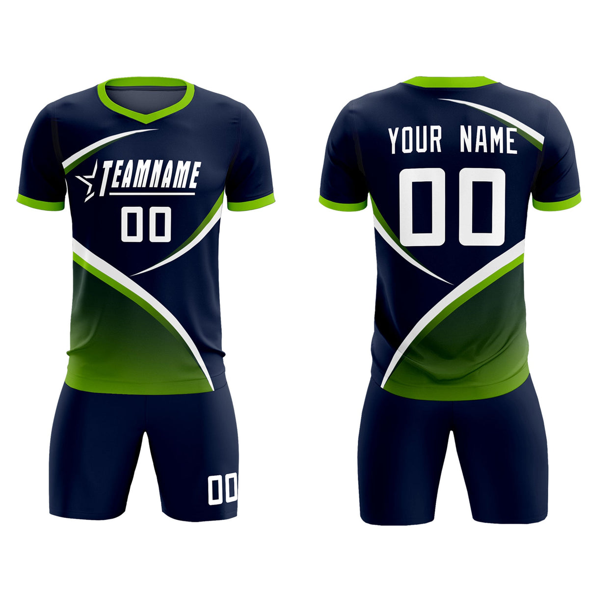Custom Navy Neon Green Color Block Training Uniform For Men Soccer Sets Jersey