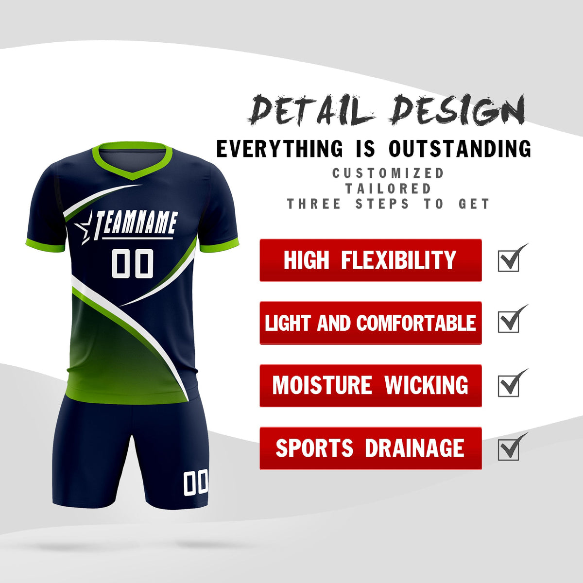 Custom Navy Neon Green Color Block Training Uniform For Men Soccer Sets Jersey