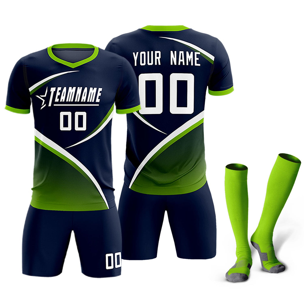 Custom Navy Neon Green Color Block Training Uniform For Men Soccer Sets Jersey