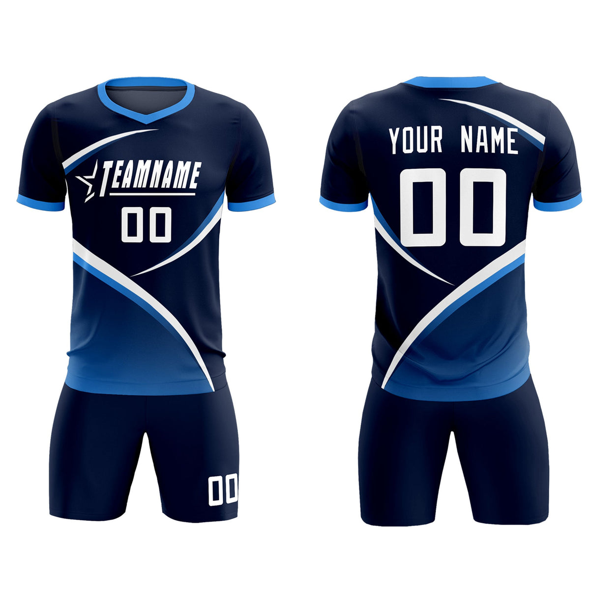 Custom Navy Powder Blue Color Block Training Uniform For Men Soccer Sets Jersey