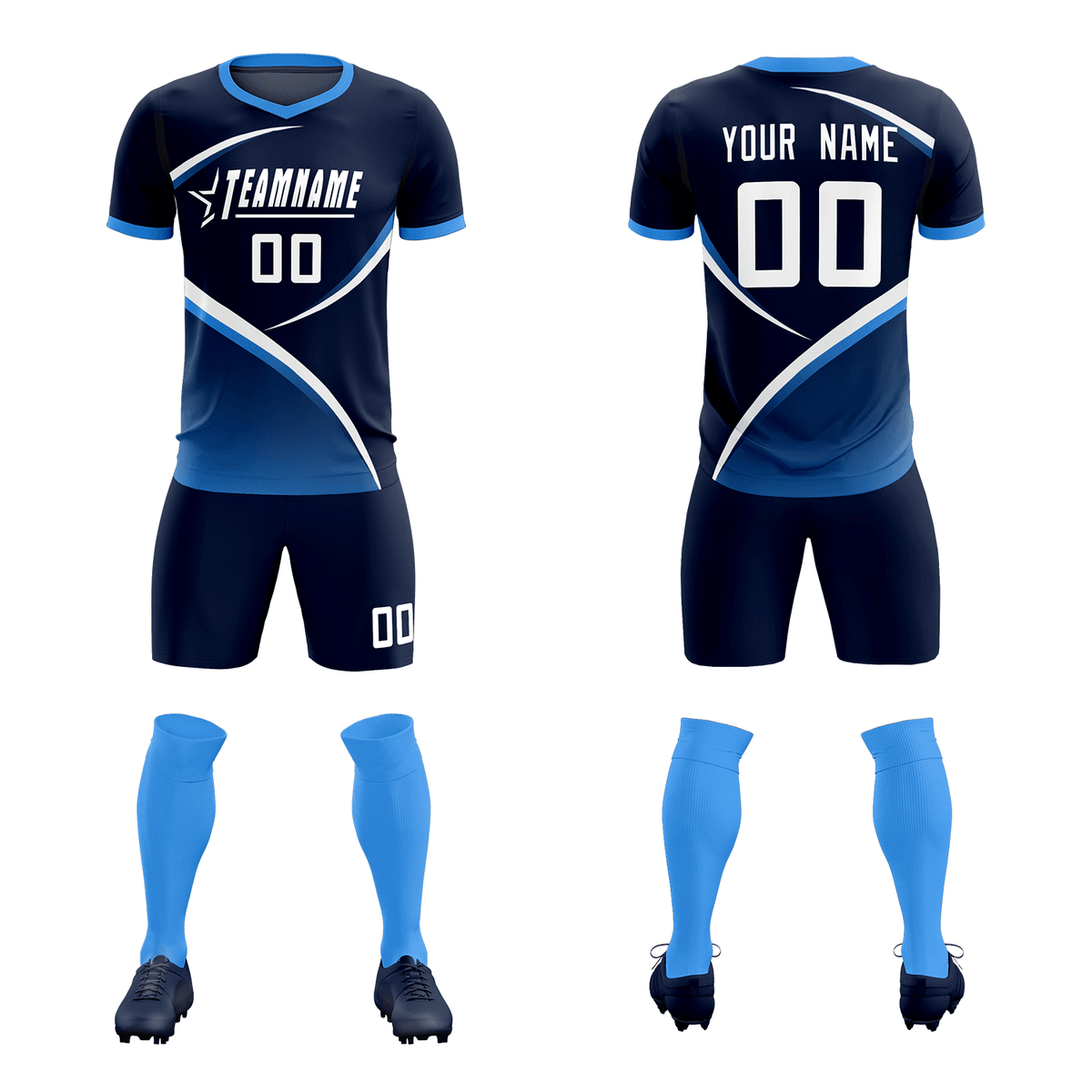 Custom Navy Powder Blue Color Block Training Uniform For Men Soccer Sets Jersey
