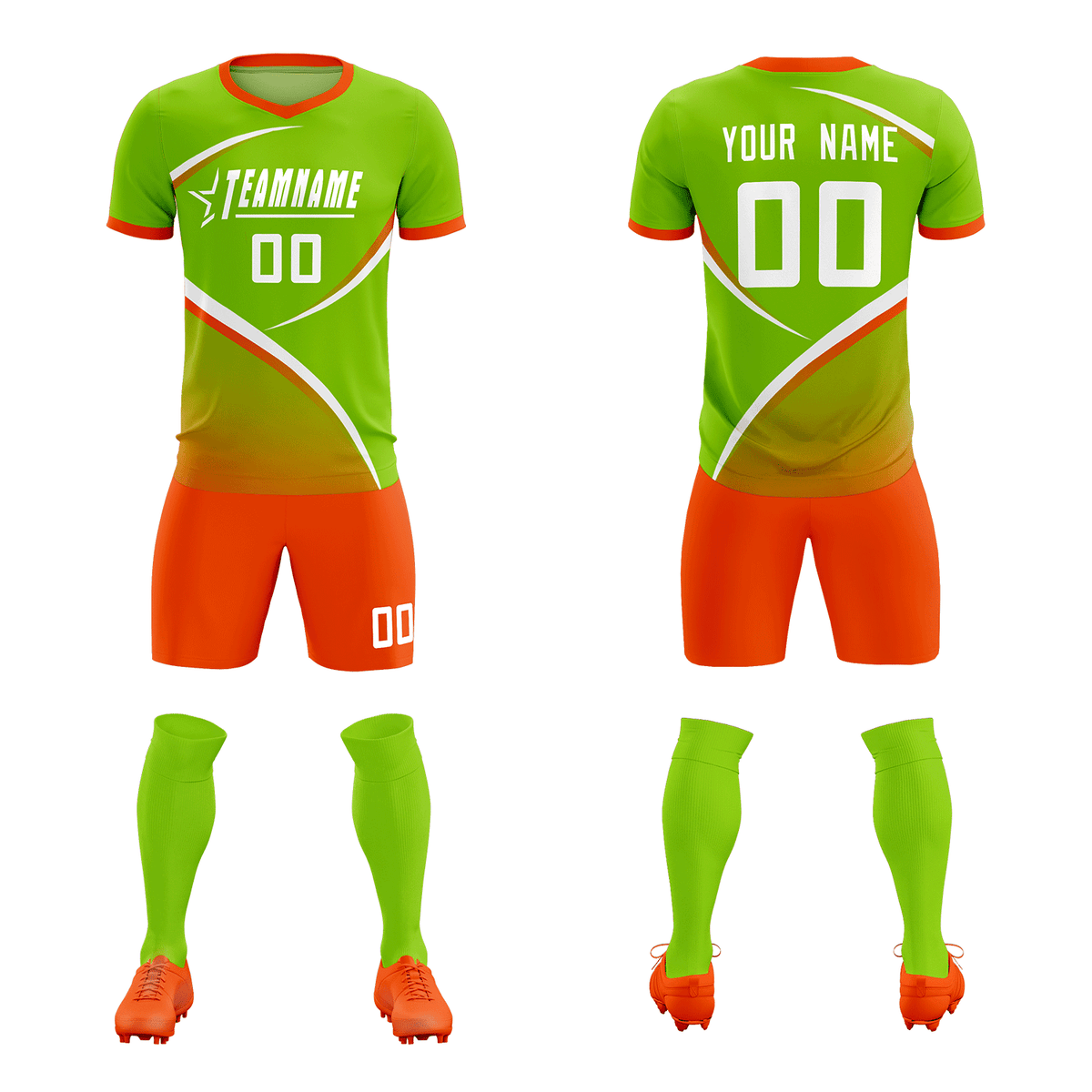 Custom Neon Green Orange Color Block Training Uniform For Men Soccer Sets Jersey