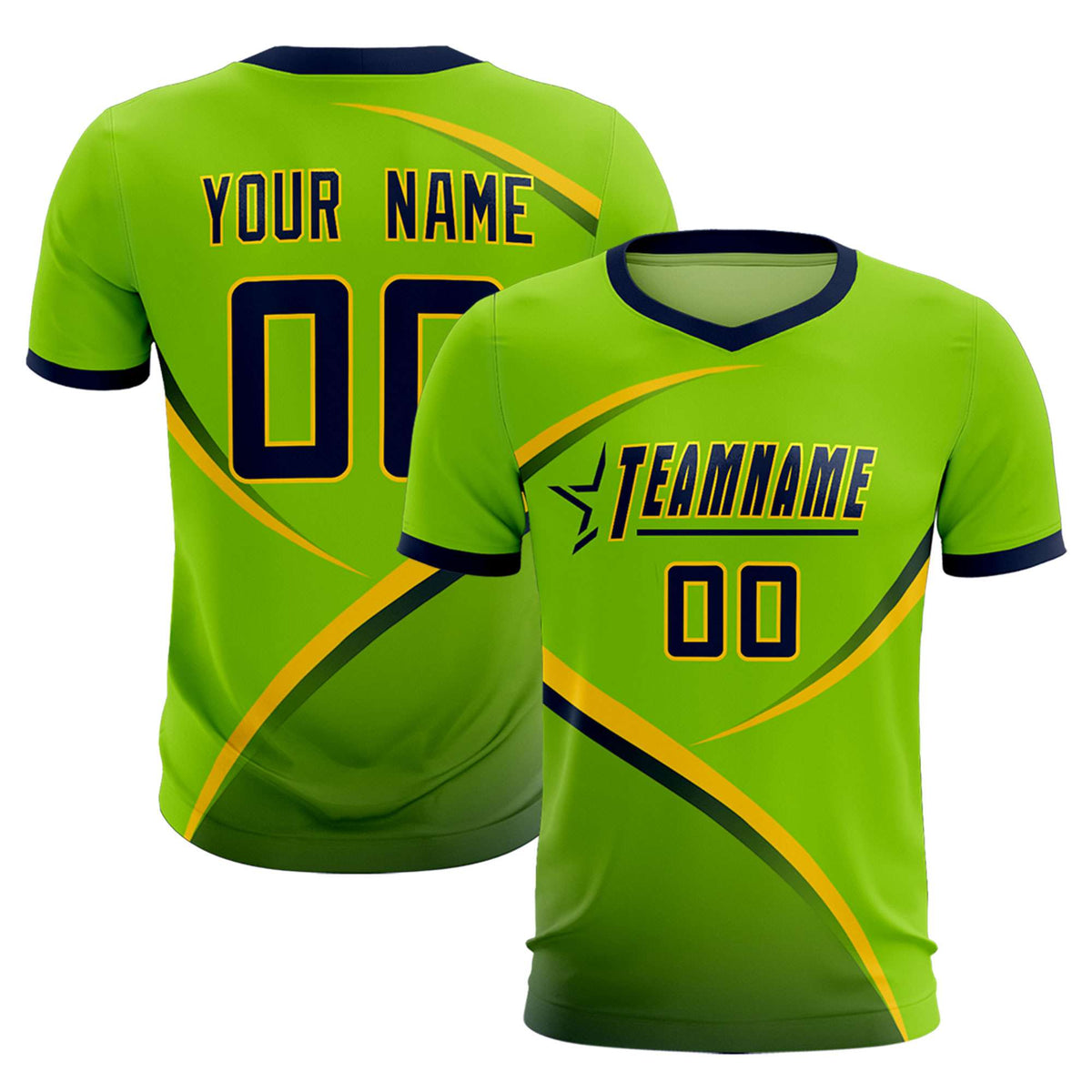 Custom Neon Green Navy Color Block Training Uniform For Men Soccer Sets Jersey