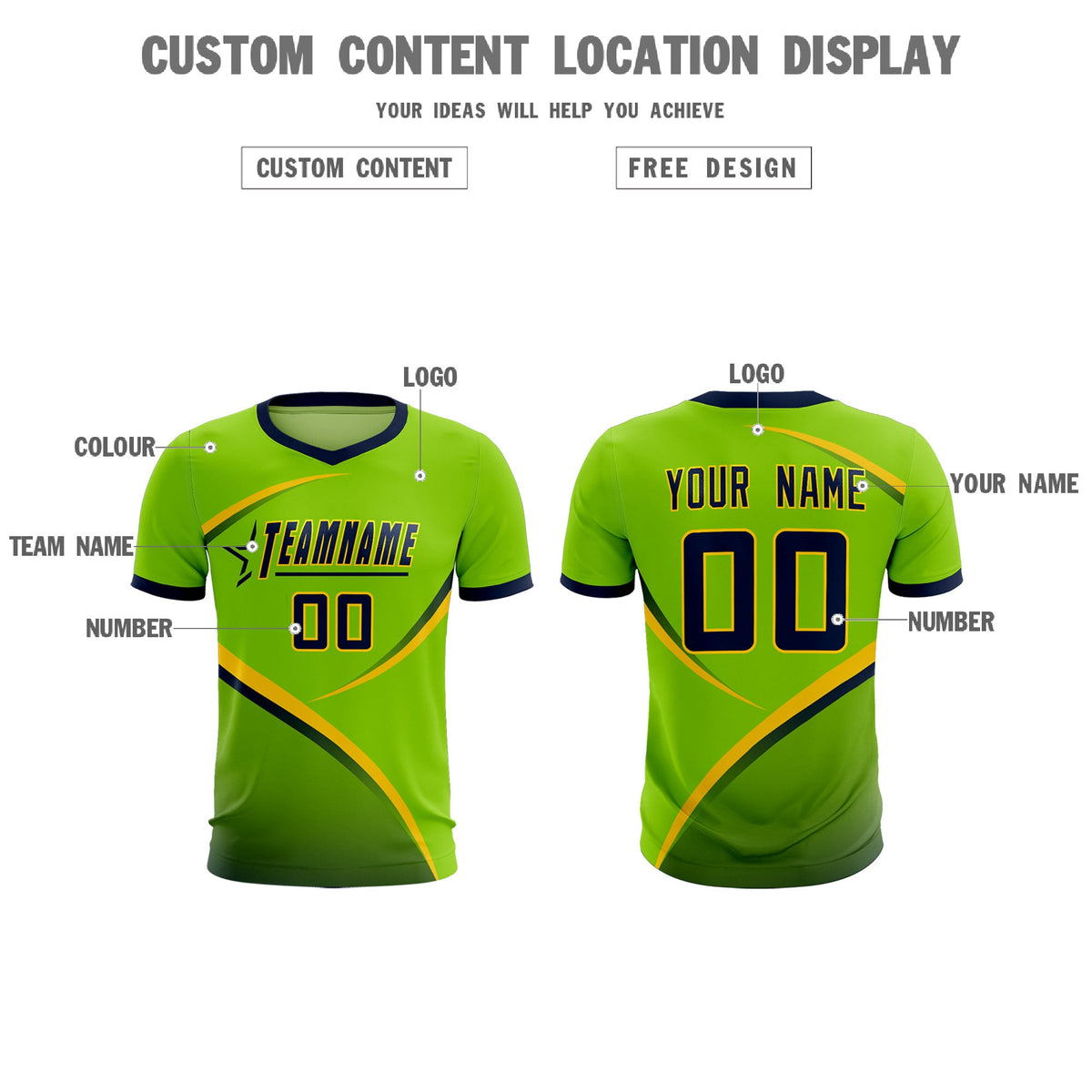 Custom Neon Green Navy Color Block Training Uniform For Men Soccer Sets Jersey