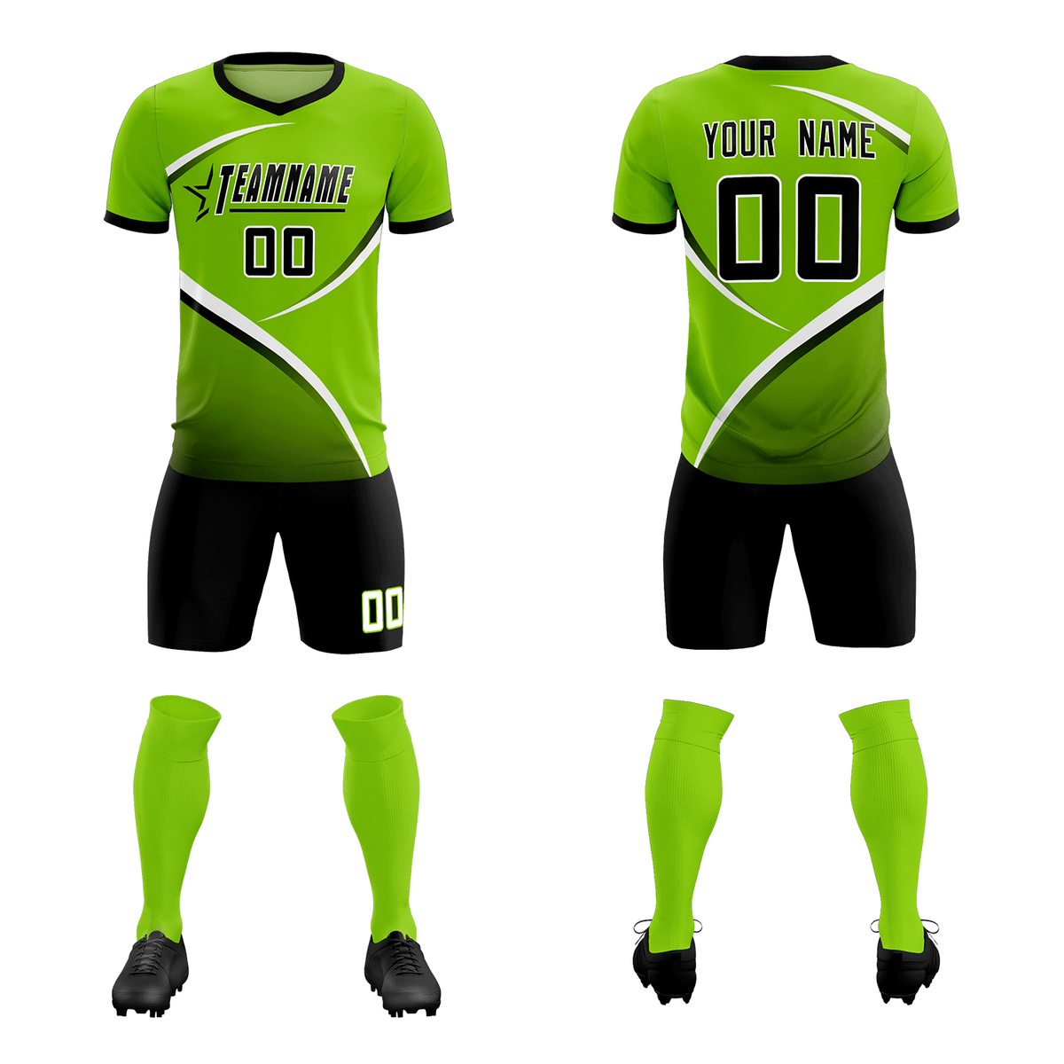 Custom Neon Green Black Color Block Training Uniform For Men Soccer Sets Jersey