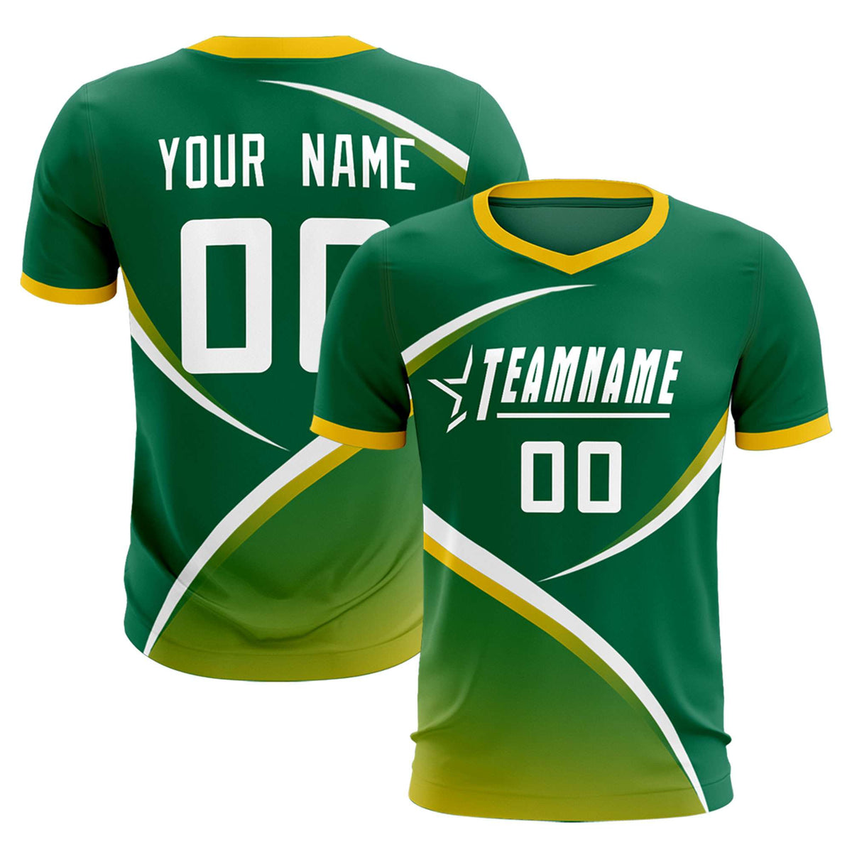 Custom Kelly Green Gold Color Block Training Uniform For Men Soccer Sets Jersey