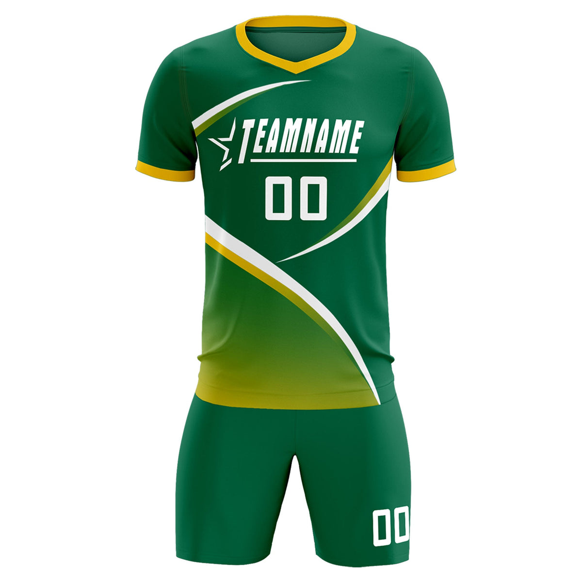 Custom Kelly Green Gold Color Block Training Uniform For Men Soccer Sets Jersey