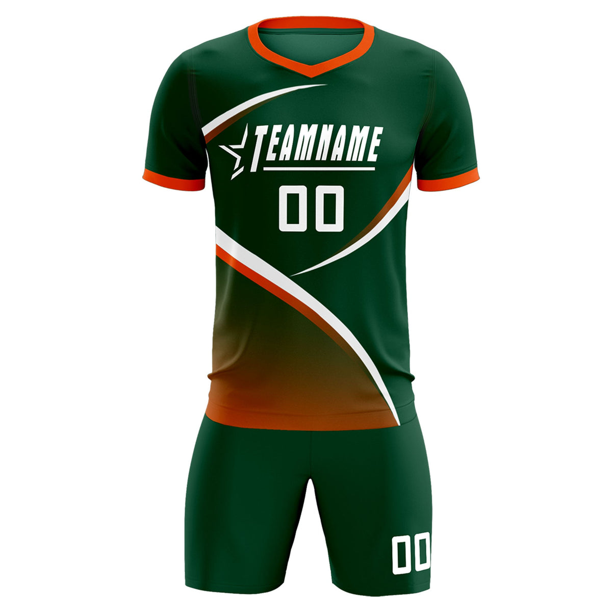 Custom Green Orange Color Block Training Uniform For Men Soccer Sets Jersey