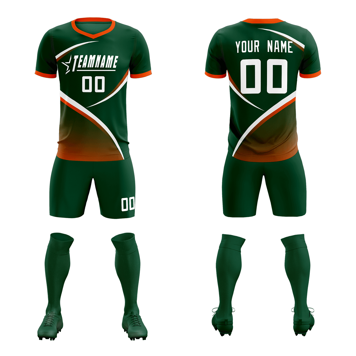 Custom Green Orange Color Block Training Uniform For Men Soccer Sets Jersey