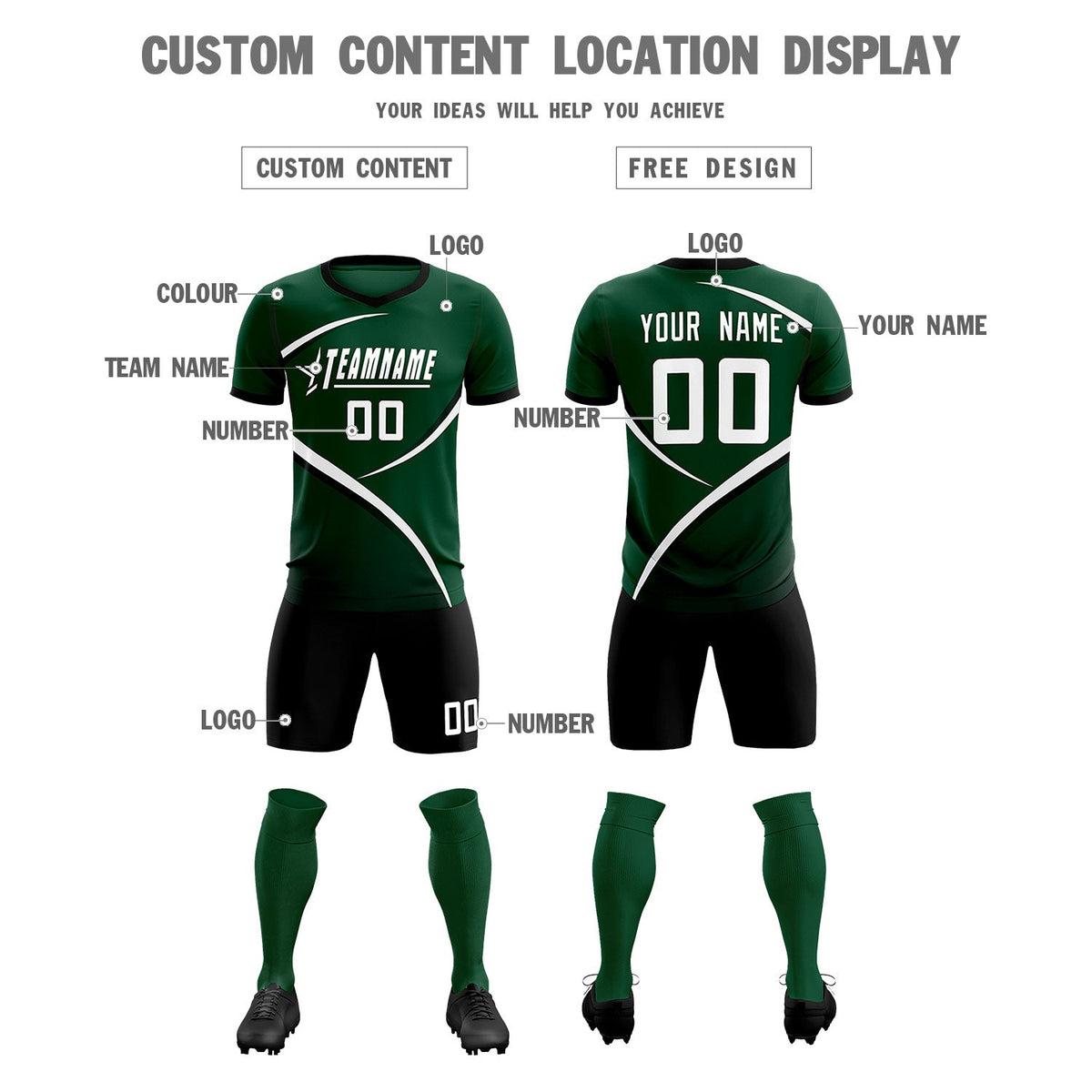 Custom Green Black Color Block Training Uniform For Men Soccer Sets Jersey