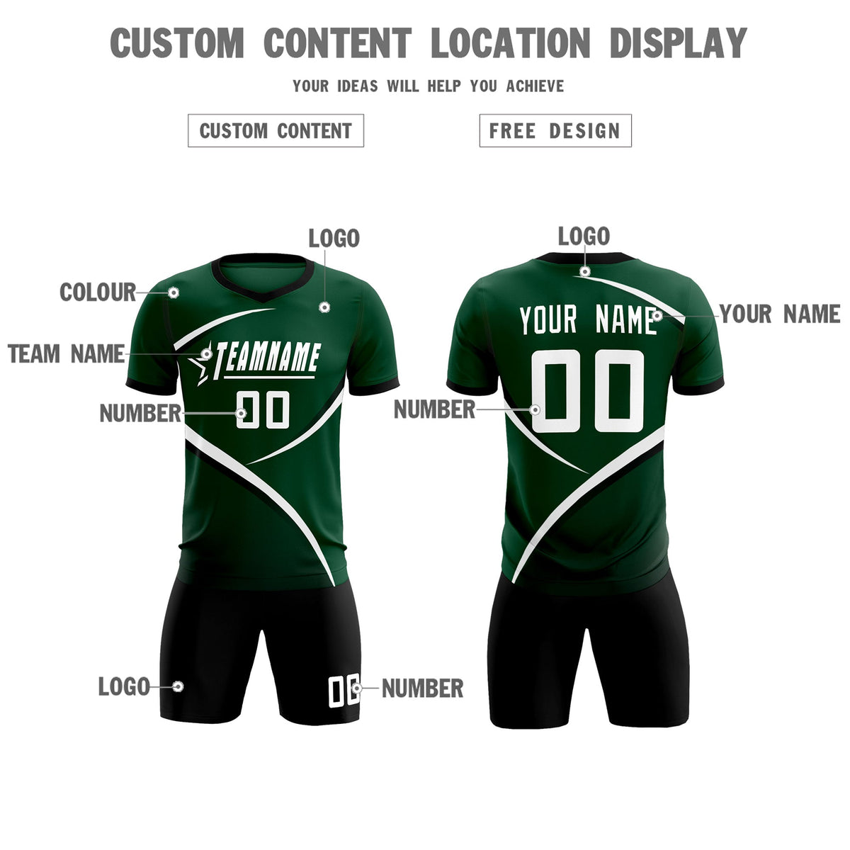 Custom Green Black Color Block Training Uniform For Men Soccer Sets Jersey