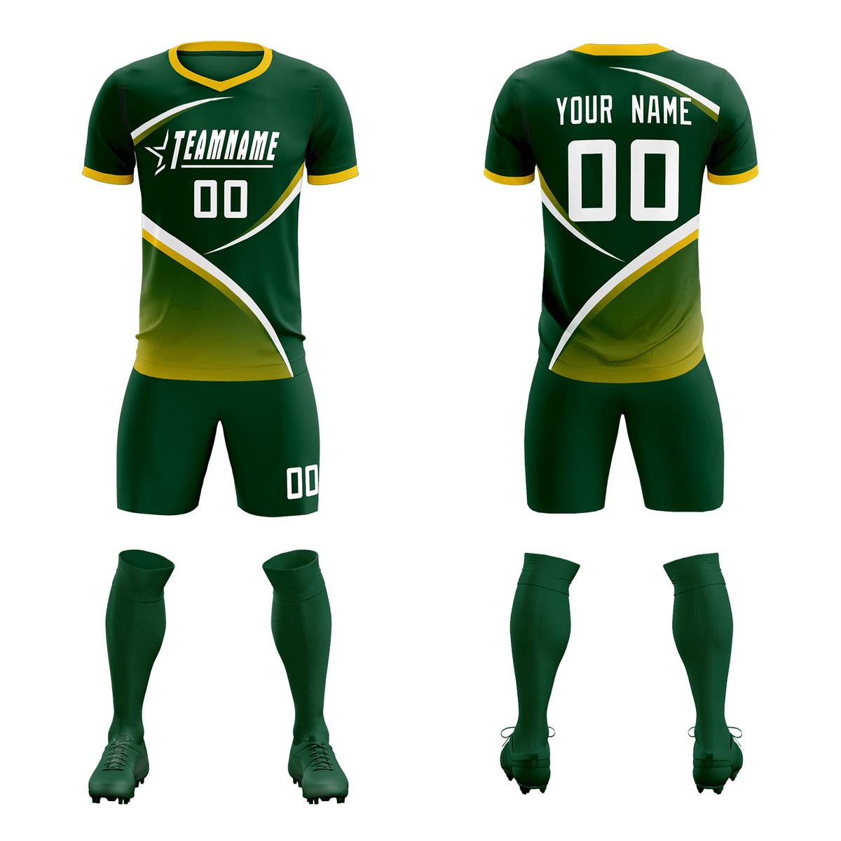 Custom Green Gold Color Block Training Uniform For Men Soccer Sets Jersey