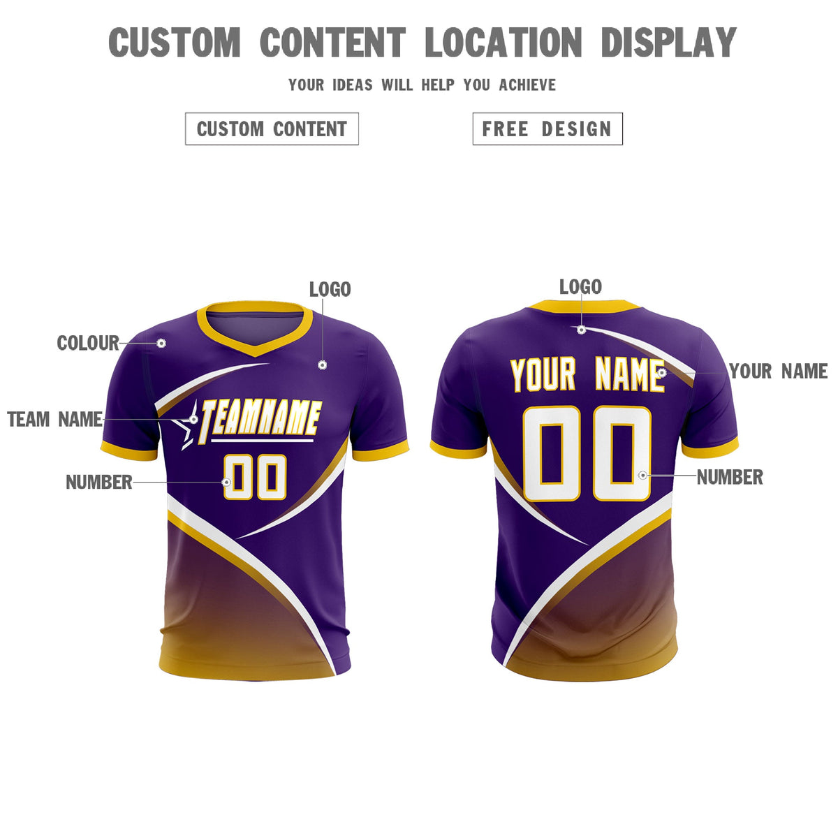Custom Purple Gold Color Block Training Uniform For Men Soccer Sets Jersey