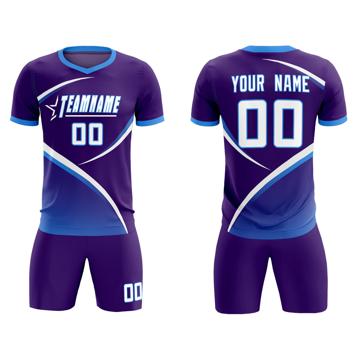 Custom Purple Powder Blue Color Block Training Uniform For Men Soccer Sets Jersey