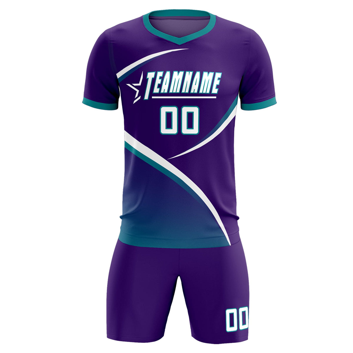 Custom Purple Aqua Color Block Training Uniform For Men Soccer Sets Jersey
