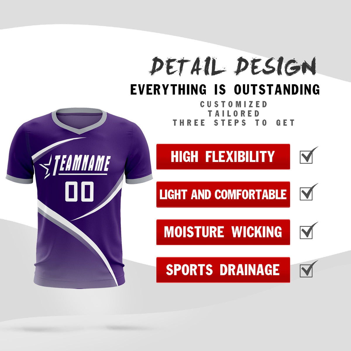 Custom Purple Gray Color Block Training Uniform For Men Soccer Sets Jersey