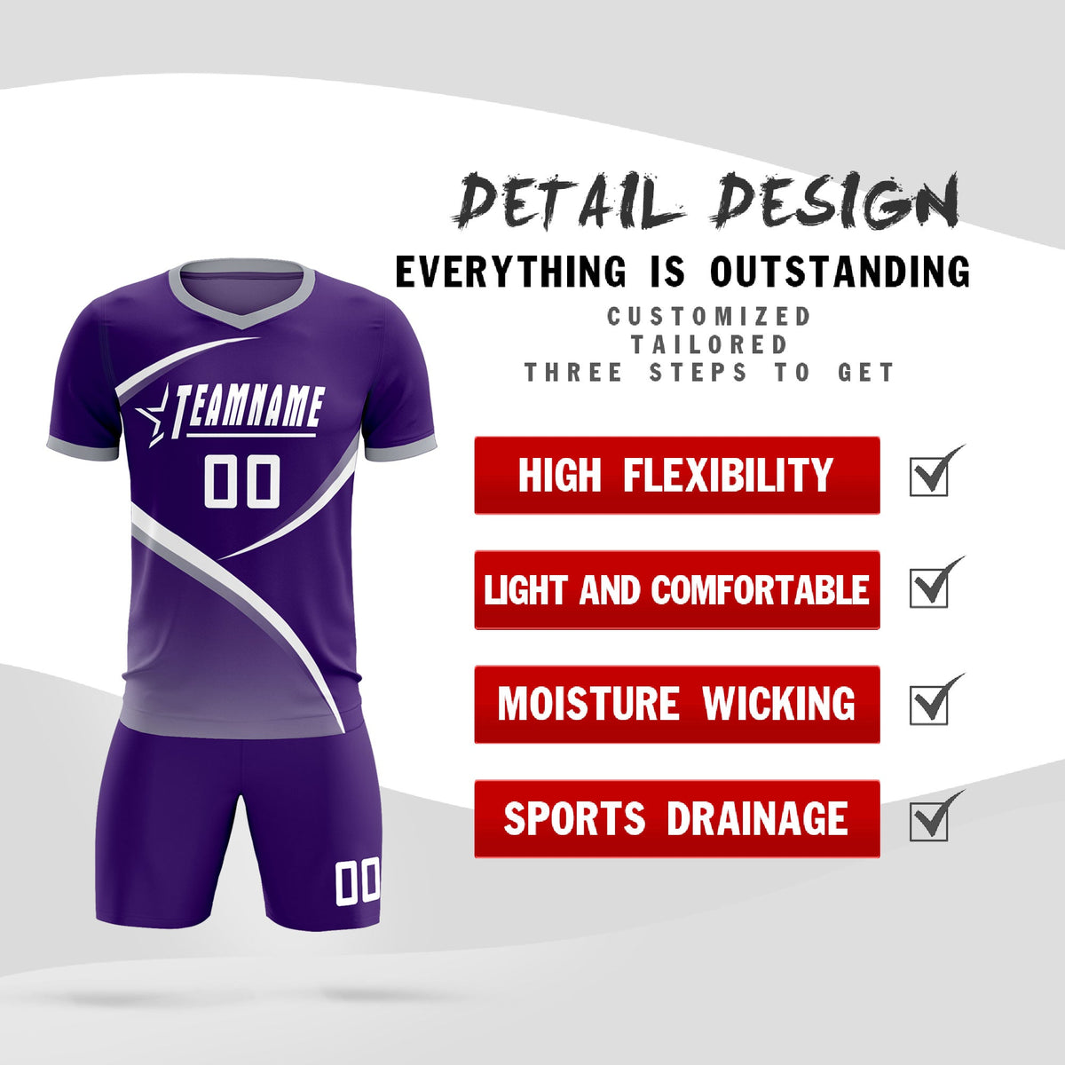 Custom Purple Gray Color Block Training Uniform For Men Soccer Sets Jersey