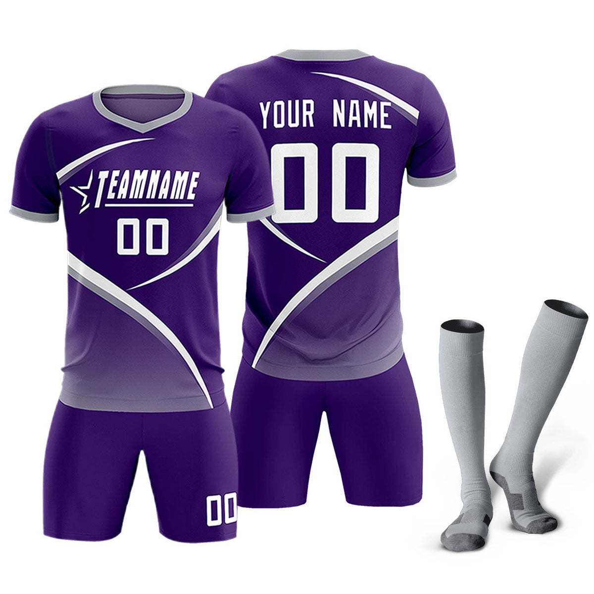 Custom Purple Gray Color Block Training Uniform For Men Soccer Sets Jersey