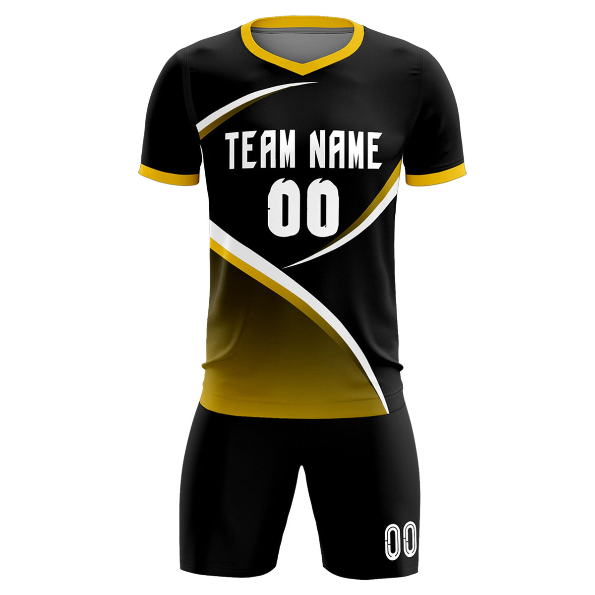 Custom Black Gold Color Block Training Uniform For Men Soccer Sets Jersey