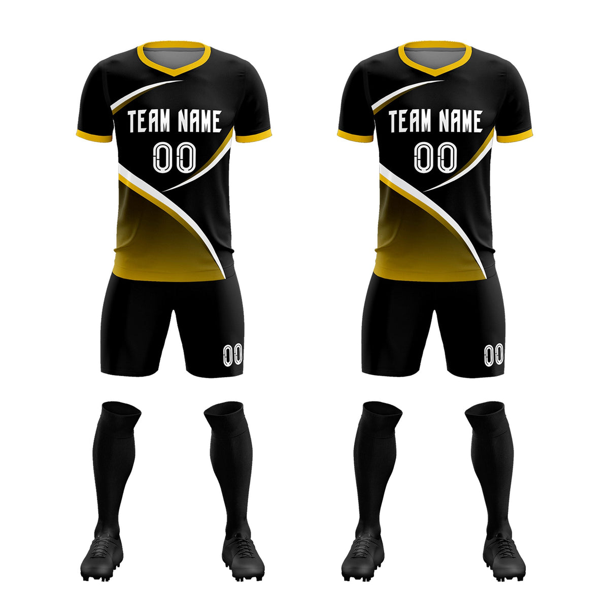Custom Black Gold Color Block Training Uniform For Men Soccer Sets Jersey