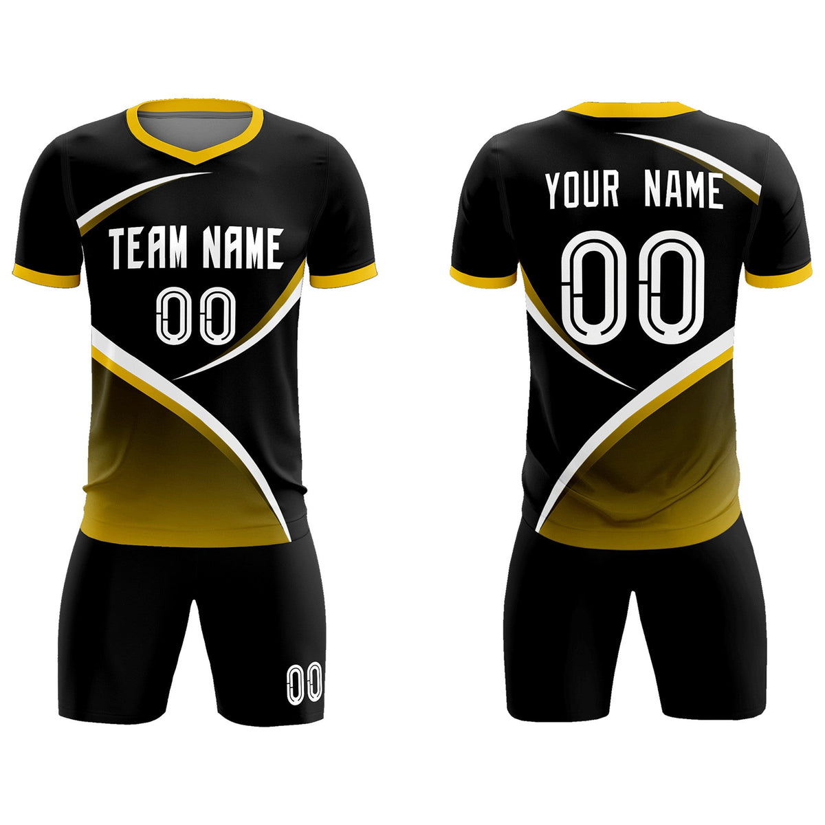 Custom Black Gold Color Block Training Uniform For Men Soccer Sets Jersey