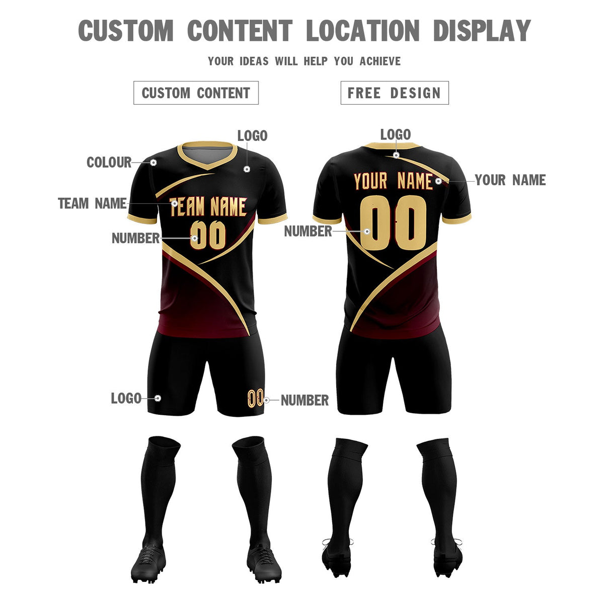 Custom Black Khaki Color Block Training Uniform For Men Soccer Sets Jersey