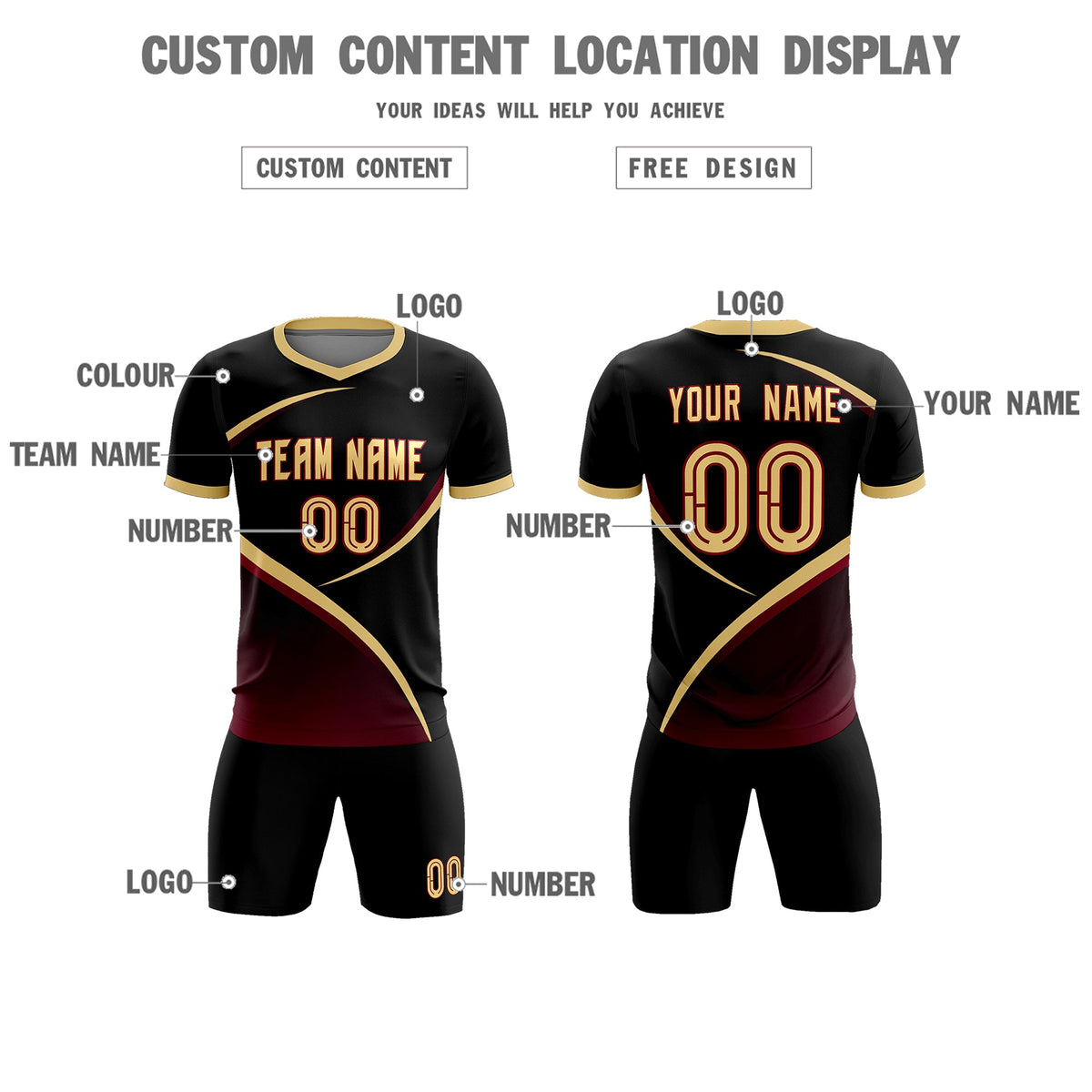 Custom Black Khaki Color Block Training Uniform For Men Soccer Sets Jersey