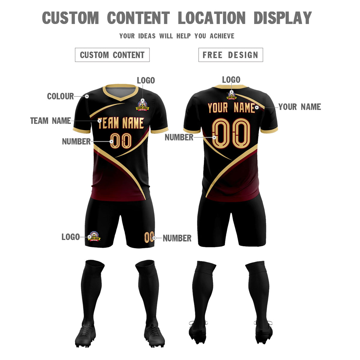 Custom Black Khaki Color Block Training Uniform For Men Soccer Sets Jersey