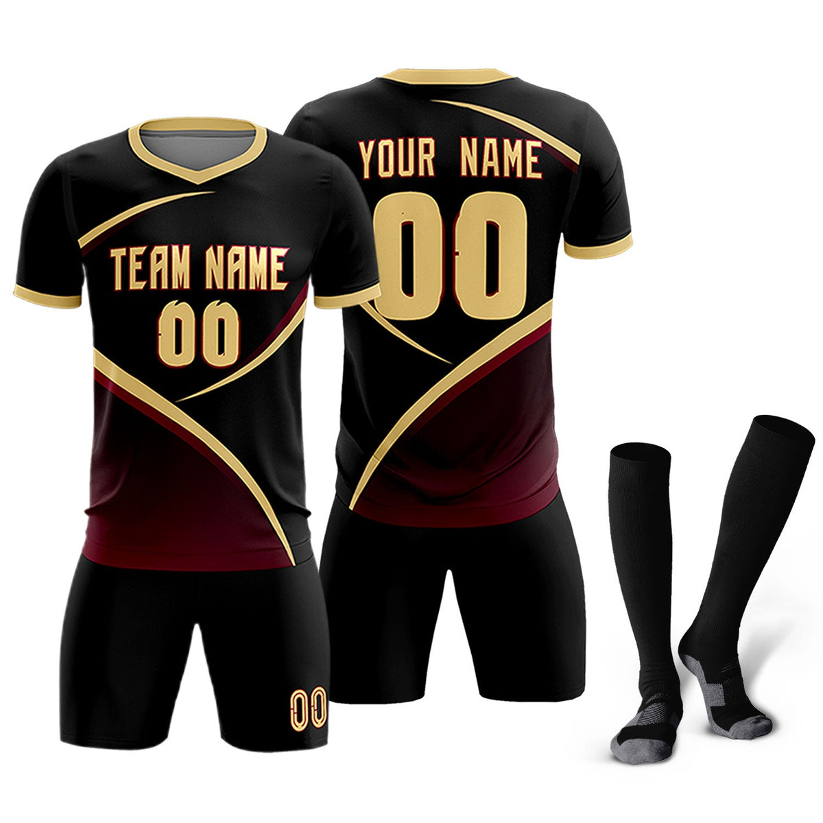 Custom Black Khaki Color Block Training Uniform For Men Soccer Sets Jersey