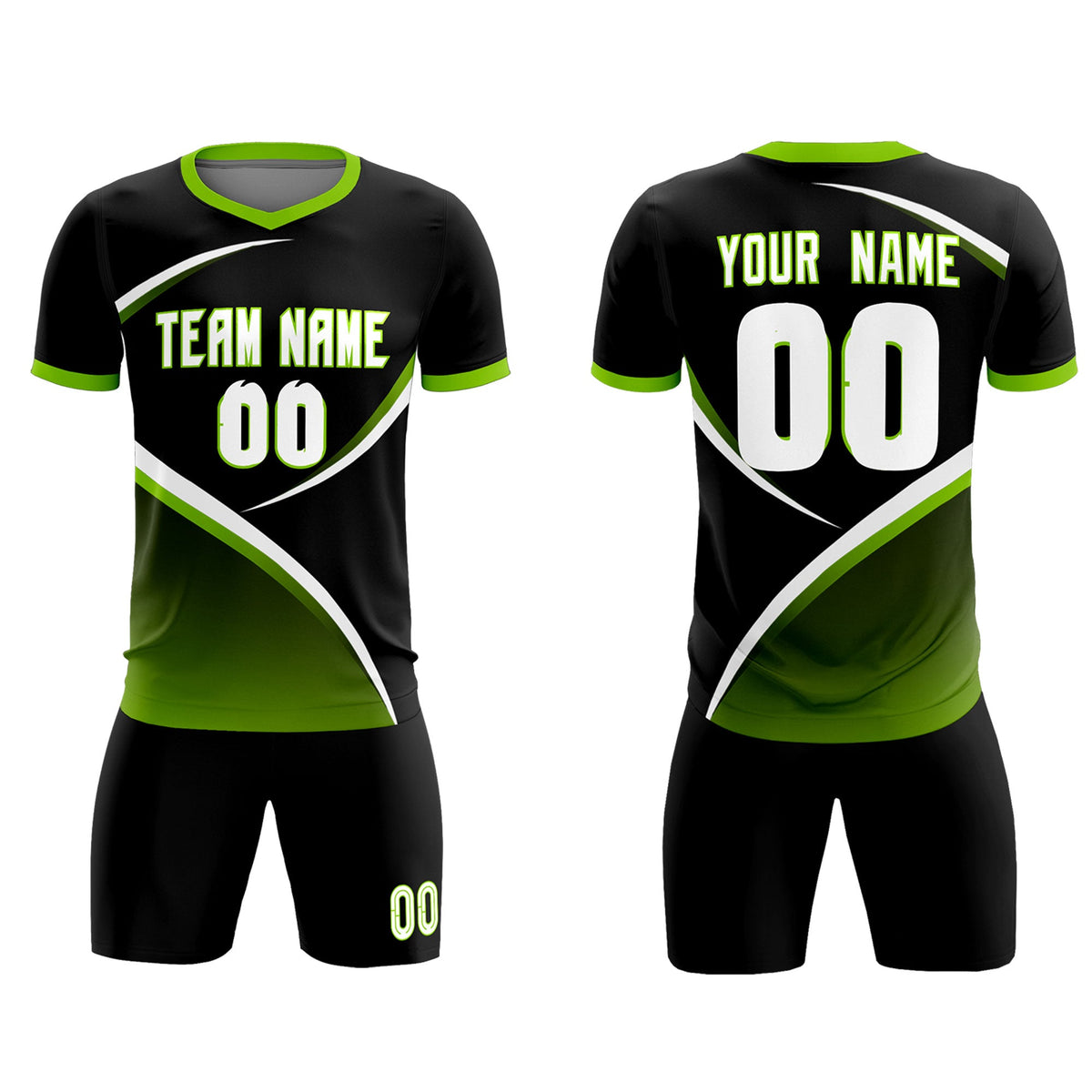 Custom Black Neon Green Color Block Training Uniform For Men Soccer Sets Jersey