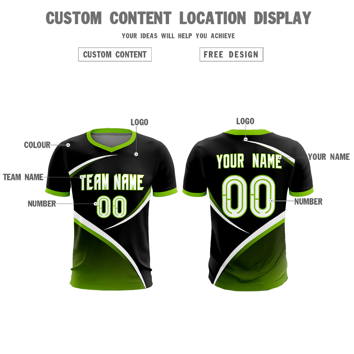 Custom Black Neon Green Color Block Training Uniform For Men Soccer Sets Jersey