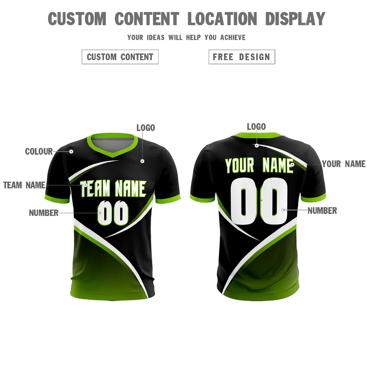 Custom Black Neon Green Color Block Training Uniform For Men Soccer Sets Jersey