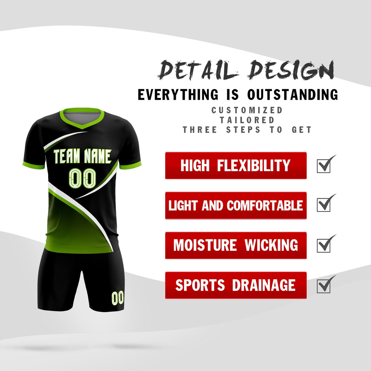 Custom Black Neon Green Color Block Training Uniform For Men Soccer Sets Jersey