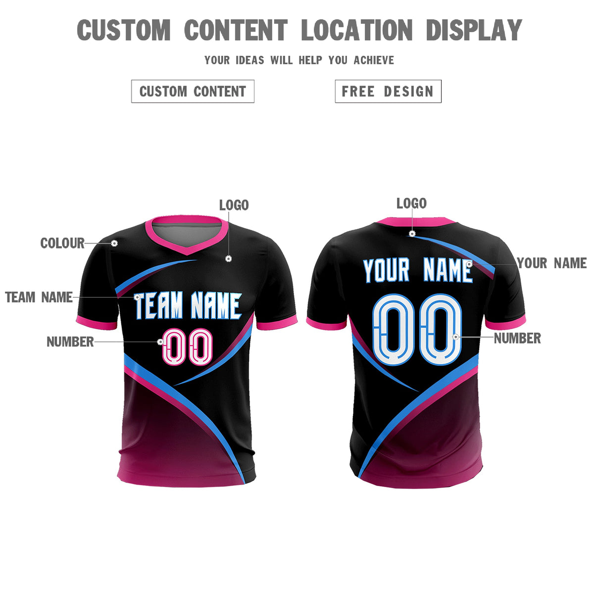 Custom Black Pink Color Block Training Uniform For Men Soccer Sets Jersey