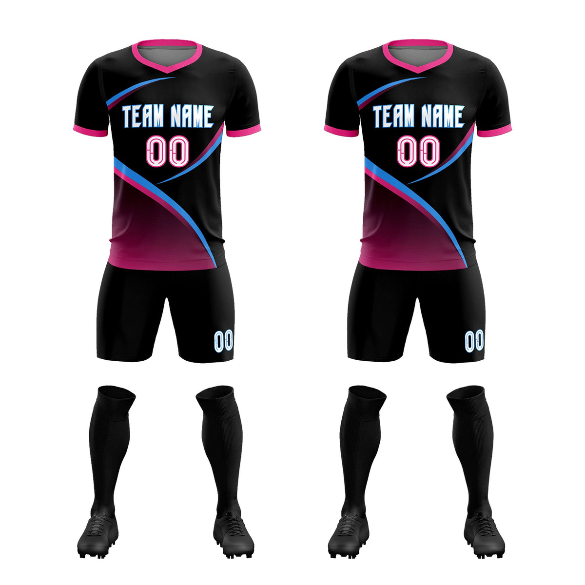 Custom Black Pink Color Block Training Uniform For Men Soccer Sets Jersey