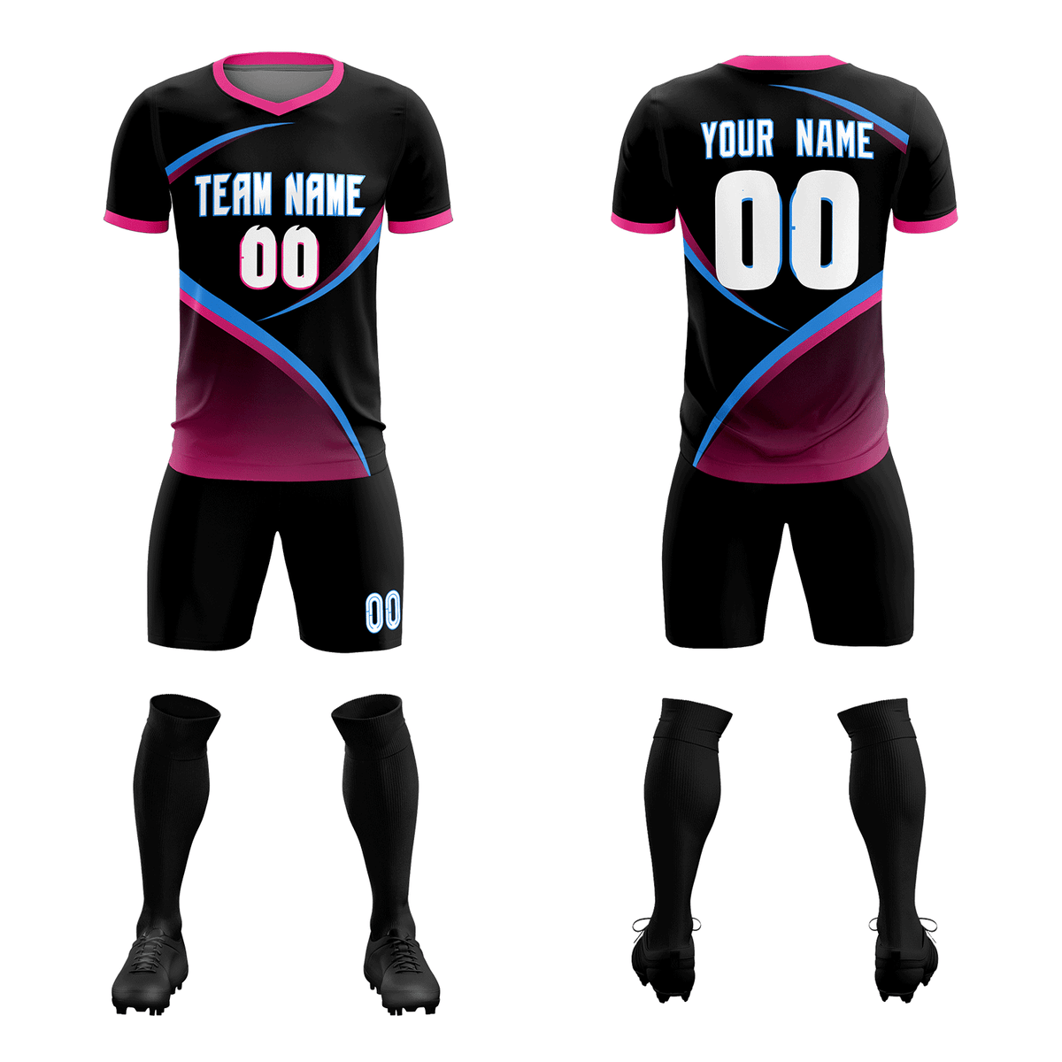 Custom Black Pink Color Block Training Uniform For Men Soccer Sets Jersey
