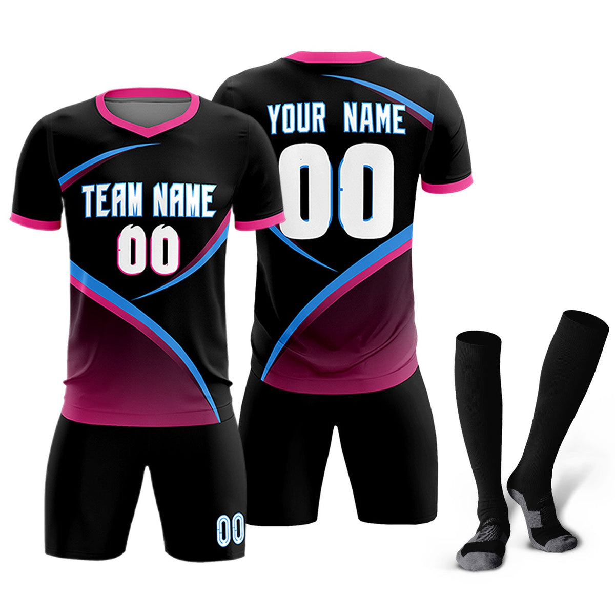 Custom Black Pink Color Block Training Uniform For Men Soccer Sets Jersey